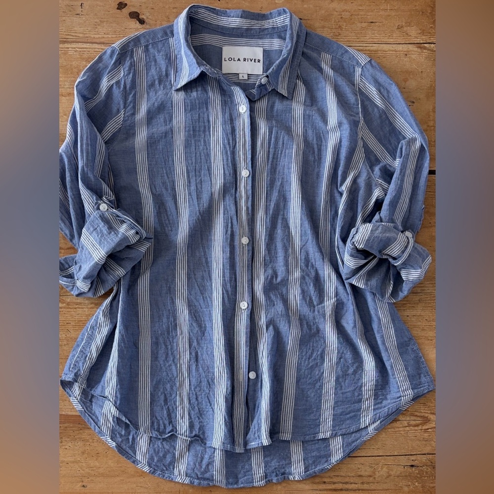 Lola River Womens Lightweight Blue and White Striped Shirt